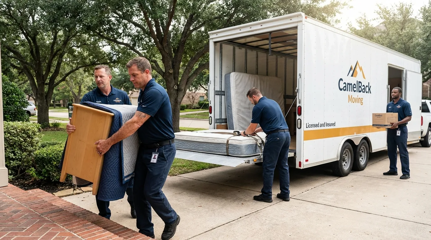 Crew loading residential truck for cross-state move from Catoosa, OK