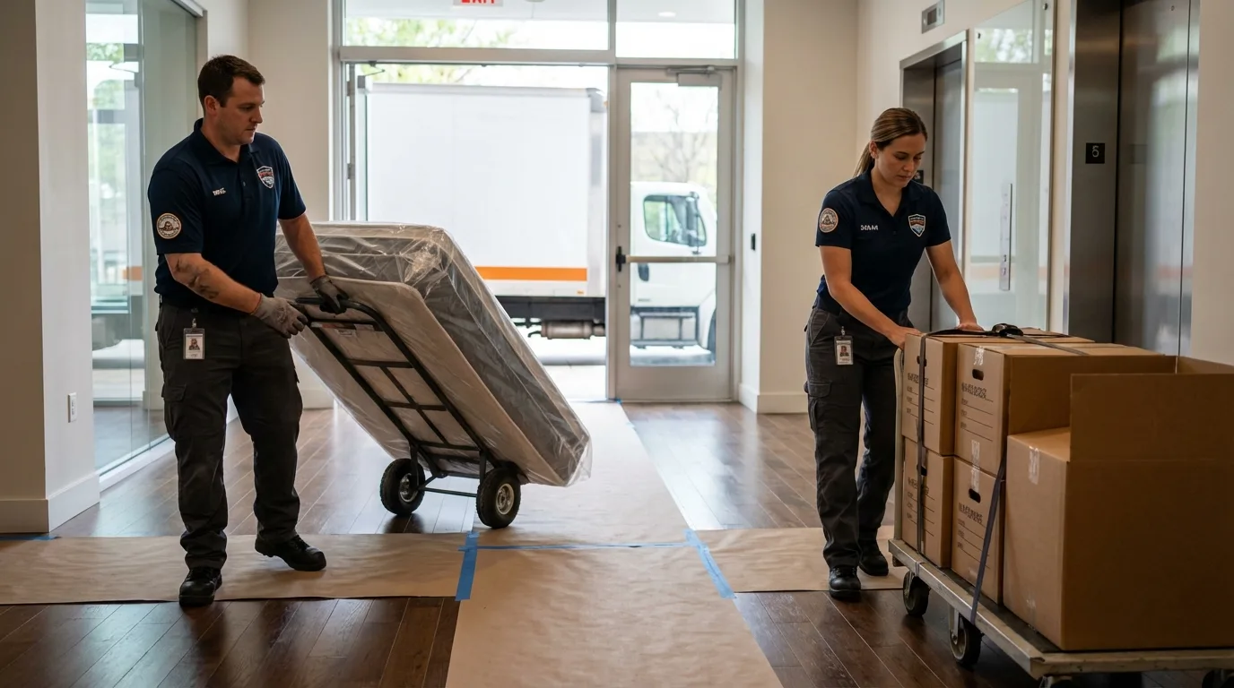 Professional apartment movers loading elevator in Catoosa, OK